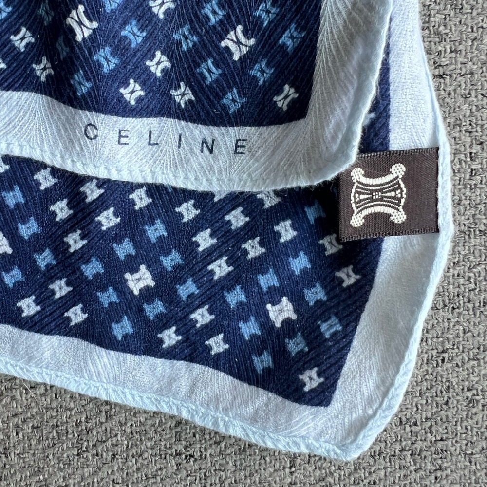 Celine Blue Triomphe Cotton Scarf Handkerchief Pocket square - Picture 6 of 8